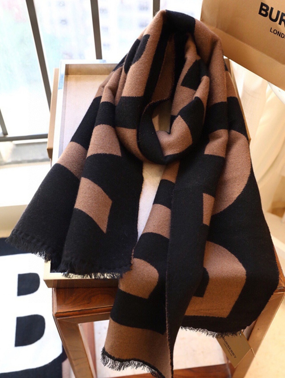 Burberry Two-Tone Monogram Wool Scarf